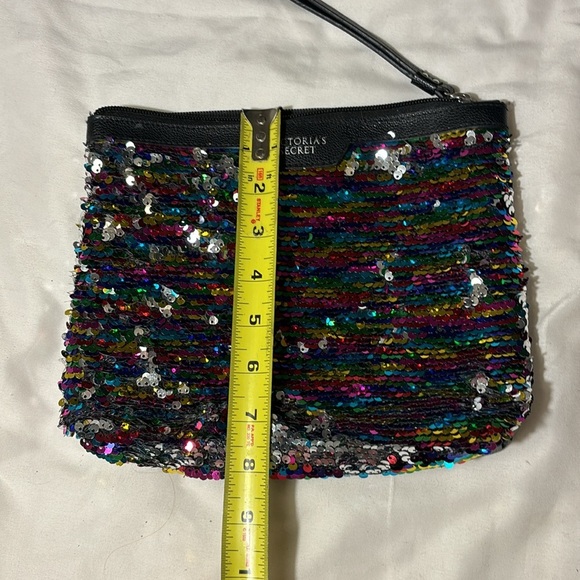 Victoria Secret Black Multicolor Sequin Pouch Make Up Bag - Picture 4 of 7
